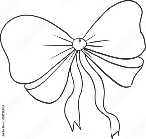 Vntage hand drawn Bow Ribbon coquette doodle illustration. Outline sketch tie for gift