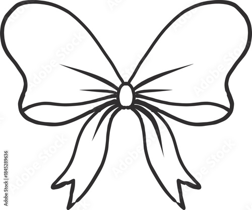 Vntage hand drawn Bow Ribbon coquette doodle illustration. Outline sketch tie for gift