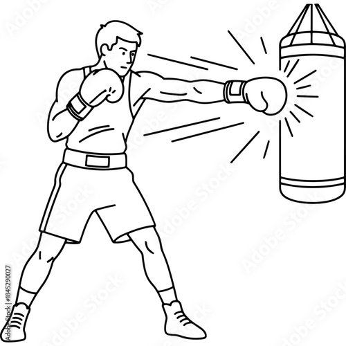Boxer punching a heavy bag during training Vector
