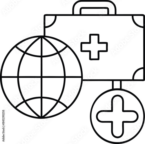 international travel insurance outline vector illustration on transparent background