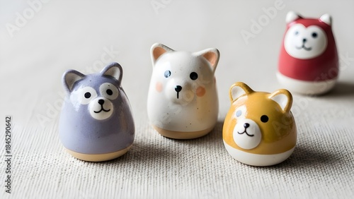 Charming ceramic animal figurines arranged on neutral surface for display