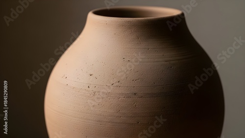 Close up of a handcrafted ceramic vase against a neutral background