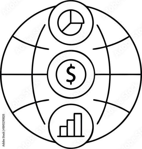 world finance outline vector illustration on transparent background