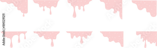 Ice Cream Dripping Borders Vector Set with Pink Icing and Sprinkles