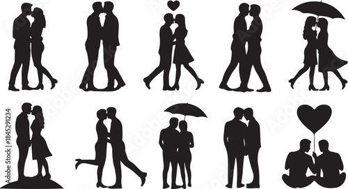 Collection of Romantic Couple Silhouettes in Various Poses and Scenarios love romance