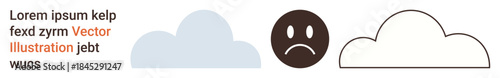 Weather forecast, emotions, mental health, design templates, mood , minimalist icons. A set of cloud designs and a sad face icon. Emotion and mental health concepts