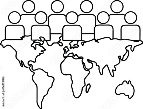 world population outline vector illustration on transparent background
