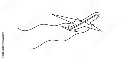 Airplane icon continuous one line drawing of outline vector illustration, One continuous line drawing of Airplane path. Business Concept of world travel and international flight
