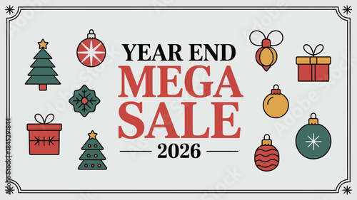 Year end mega sale 2026 with Christmas trees and gifts