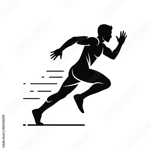 Black silhouette of a runner in dynamic sprinting pose