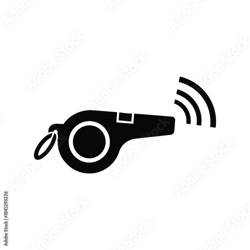 Black and white whistle icon with sound waves
