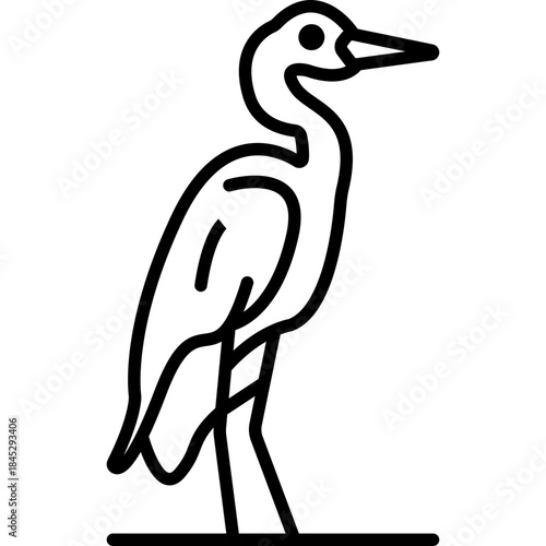 Heron Wading Bird Line Icon: Wetland and Nature