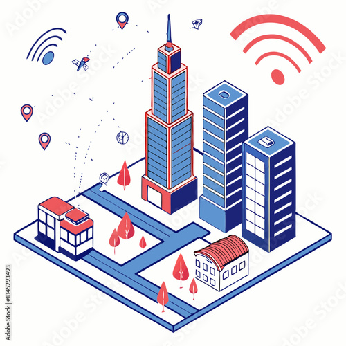 Smart city illustration showing connected urban environment with buildings and technology