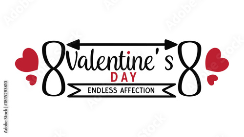Valentine's day endless affection concept with soft cursive writing and heart symbols on white background for romantic greeting cards