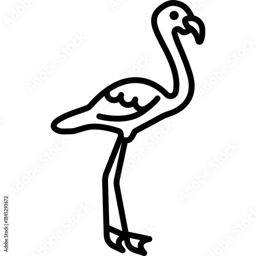 Flamingo Pink Bird Line Icon: Tropical and Water