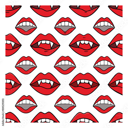 Dark, seductive vampire lips with a glossy sheen, hinting at fangs and mystery, dripping allure and a touch of danger in a hauntingly captivating style.
