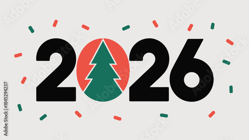 Modern 2026 New Year celebration with festive tree design