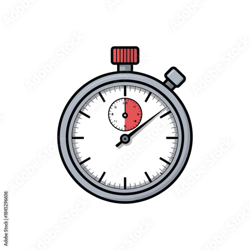 Stopwatch with red second hand and black dial on