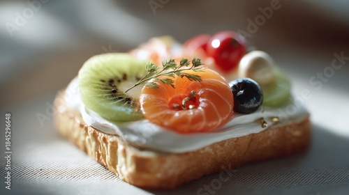 Delicious fruit toast: A tasty and vibrant treat with kiwi, salmon and berries