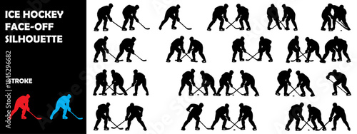 Ice Hockey Face-Off Silhouette Vector – Professional Players Puck Drop Action