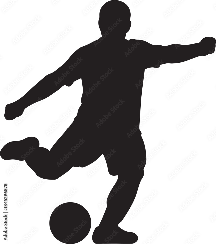 Obraz premium Black Soccer Player Silhouette Kicking Ball Isolated Vector Graphic