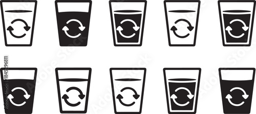 Icons of Glasses with Recycling Arrows drink water