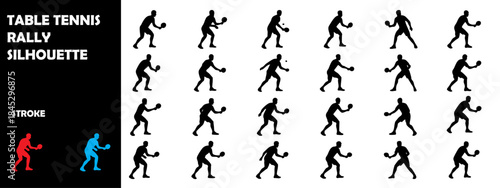Table Tennis Rally Silhouette Vector – Ping Pong Match Action