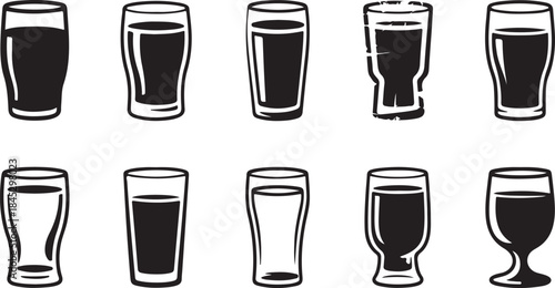 Selection of Black Silhouette Beer Glasses vector illustration