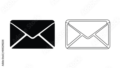 Black and white envelope icon set displaying filled and outline versions