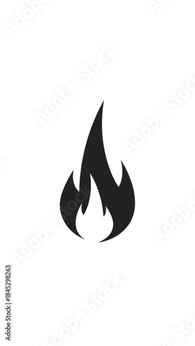 Minimal black flame icon representing fire, warmth, and energy with clean vector design.
