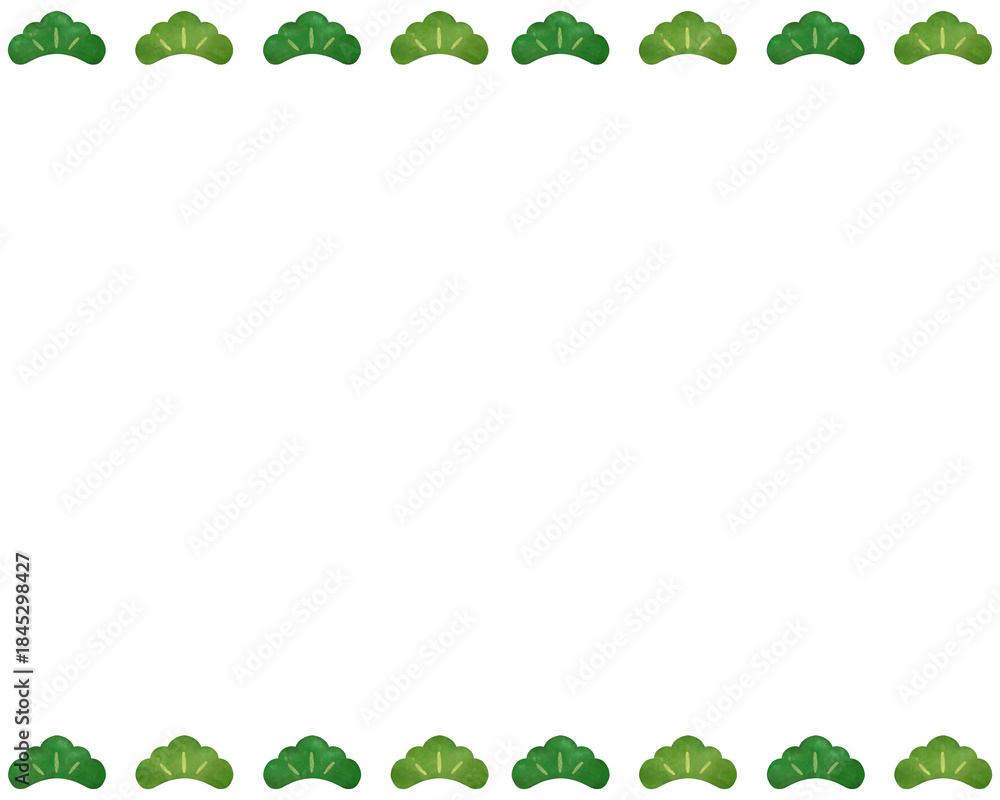 Fototapeta premium 松 フレーム 水彩手描きイラスト 正月 年賀状 ポスター 飾り枠