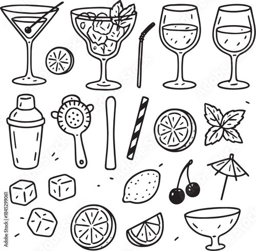 Cocktail Bar Doodle Icons