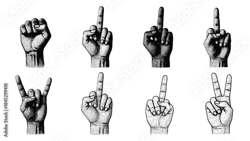 Multiple hands displaying various finger gestures including middle fingers