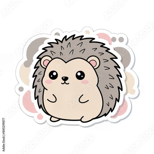 Cute Kawaii Hedgehog Sticker. Flat Vector Illustration in Pastel Colors