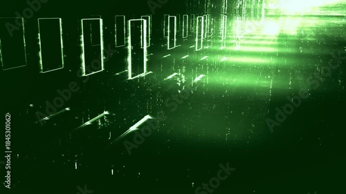 Innovative leuchtende Datenstrukturen - futuristische Datenströme in digitale Vernetzung, Technologie, IT, Internet, EDV, Algorithmus, Digitalisierung, Netzwerk, Business, Software, Identität, grün