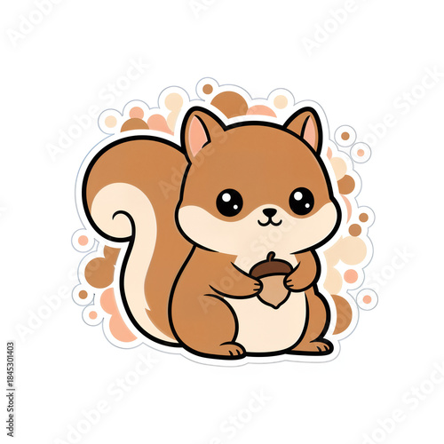 Cute Kawaii Squirrel Sticker. Flat Vector Illustration in Pastel Colors.