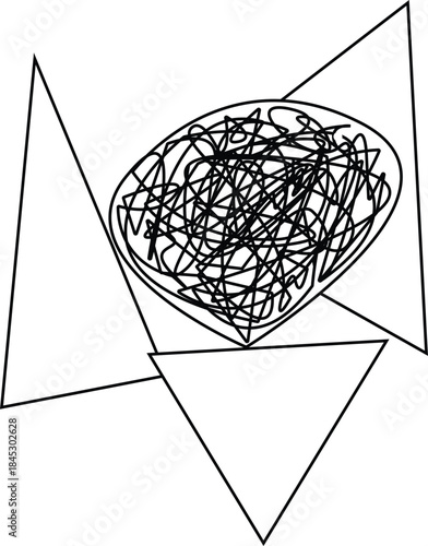 Hand drawn vector illustration of an abstract cracked diamond concept surrounded by geometric mirrors.
