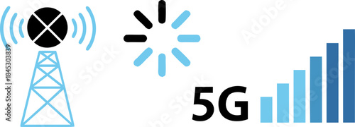 A set of three signal icons (from no to full 5G), symbolizing the increasing power of Artificial Intelligence (AI) and neural networks to generate ideas and content in a digital environment.