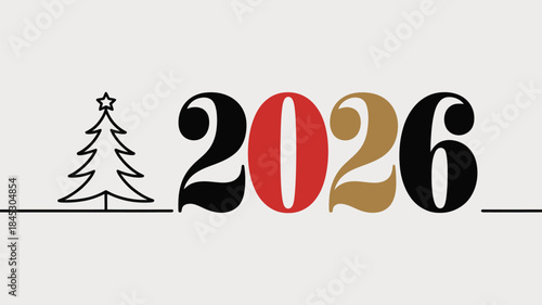 Modern 2026 New Year graphic with Christmas tree