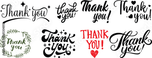 Thank you for your support icon set, printable business 
thank you card isolated on white background, 
hand drawn lettering calligraphy text 
handwritten inscription vector banner, tag