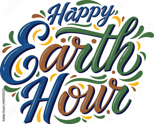 Celebrate Happy Earth Hour with Colorful Swirling Text Design