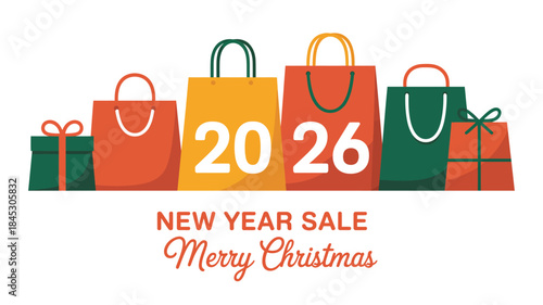 Vibrant shopping bags and gifts for New Year sale and Merry Christmas