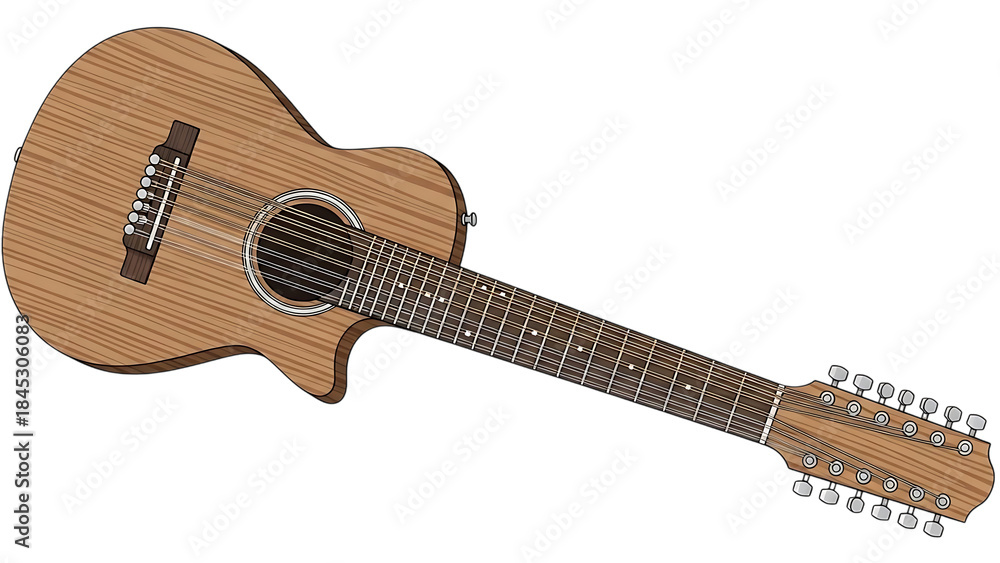 Fototapeta premium A rustic twelve-string acoustic guitar with a natural wood finish and intricate details