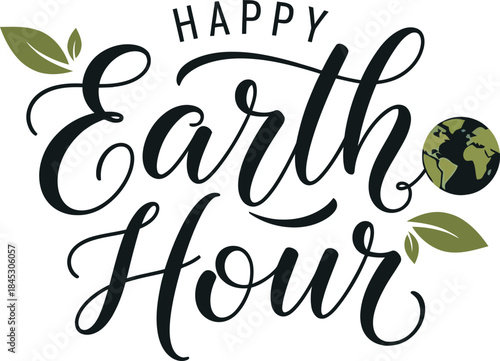 Happy Earth Hour celebration design with leaves and globe graphic