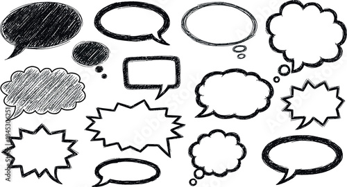Set of comic speech bubbles with cartoon talk clouds and dialog balloons for communication design