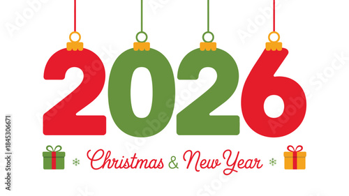 Vibrant 2026 Christmas and New Year celebration graphic