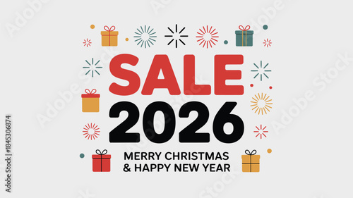 Vibrant Christmas sale 2026 announcement with gifts and fireworks