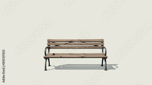 風化した木の板、ひび割れた表面、空虚な空間、侘び寂びの孤独、放棄された屋外席を備えた古い都会のベンチ