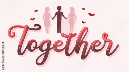 Diverse group of people holding hands in unity and love with hearts around them together