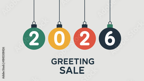 Vibrant 2026 greeting sale with colorful hanging ornaments